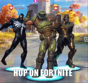 A Screenshot Of A Video Game With The Words Hop On Fortnite On The Bottom
