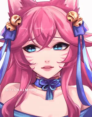 A Drawing Of A Girl With Pink Hair And Bells In Her Hair