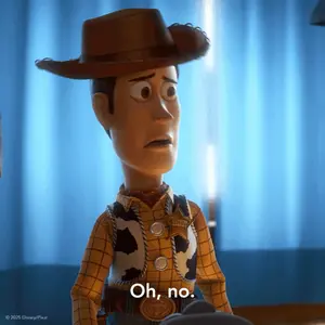 Woody From Toy Story Says " Oh No " While Wearing A Cowboy Hat