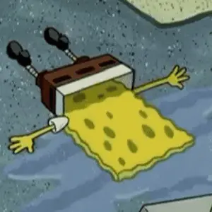 A Spongebob Squarepants Cartoon Character Is Laying On The Ground With His Arms Outstretched .
