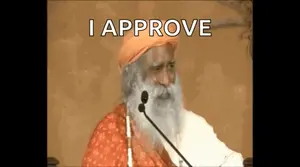 A Man With A Beard Is Giving A Speech In Front Of A Microphone And Says " I Approve "