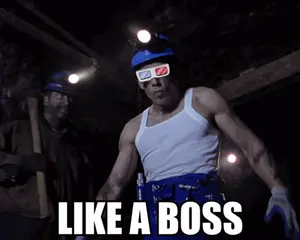 A Man Wearing 3D Glasses And A Hard Hat Says " Like A Boss "