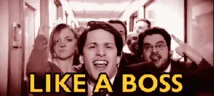 A Group Of People Standing In A Hallway With The Words Like A Boss