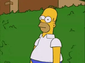 Homer Simpson From The Simpsons Is Standing In The Grass Looking At Something .