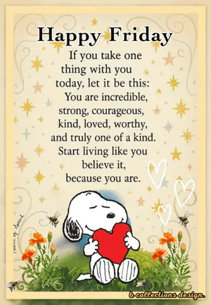 A Happy Friday Card With Snoopy Holding A Heart In His Hands