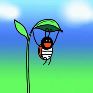 A Ladybug Is Hanging From A Green Plant With A Parachute