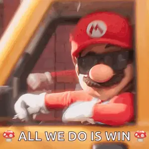 Mario Is Driving A Yellow Car With The Words All We Do Is Win