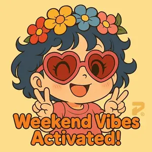A Cartoon Of A Girl Wearing Heart Shaped Sunglasses With The Words Weekend Vibes Activated Below Her