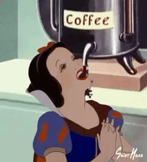 Snow White From Snow White And The Seven Dwarfs Is Drinking Coffee From A Coffee Pot .
