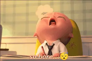 A Cartoon Of A Baby Yawning With The Words So Bore Written Below Him