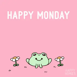 A Happy Monday Card With A Frog And Two Flowers