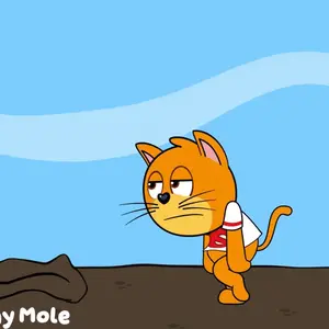 A Cartoon Drawing Of A Cat And A Mole With Monday Mole Written Below Them