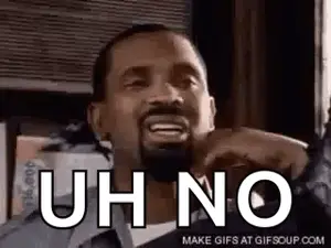 A Man With A Beard Is Making A Funny Face And Says `` Uh No '' .