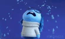A Blue Cartoon Character Is Crying With Tears Falling Out Of His Eyes