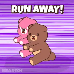 A Cartoon Of Two Teddy Bears Running With The Words Run Away Above Them