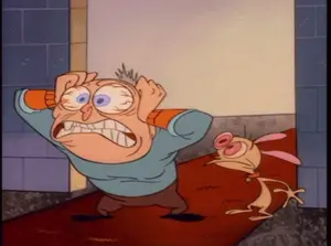 A Cartoon Of A Man Covering His Ears With His Hands And A Dog Behind Him