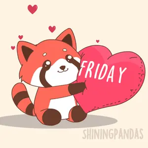 An Illustration Of A Red Panda Holding A Heart That Says Friday