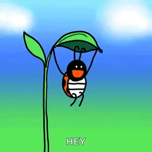 A Ladybug Hanging From A Green Leaf With The Word Hey Below It