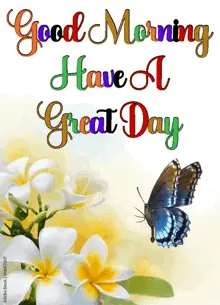 A Butterfly Is Flying Over A Bunch Of Flowers With The Words Good Morning Have A Great Day