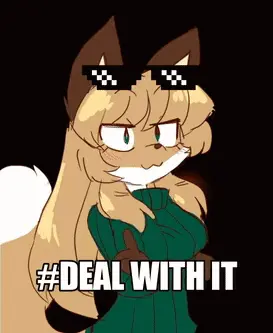 A Cartoon Of A Fox Wearing Sunglasses And A Green Sweater Says Deal With It