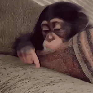 A Chimpanzee Is Laying On A Couch And Pointing At A Piece Of Paper
