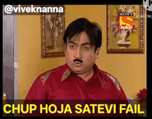 A Man In A Red Shirt With A Mustache Says Chup Hoja Satevi Fail .