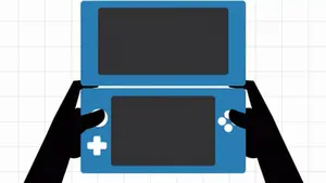 A Person Is Holding A Blue Video Game Console With A White Plus Sign