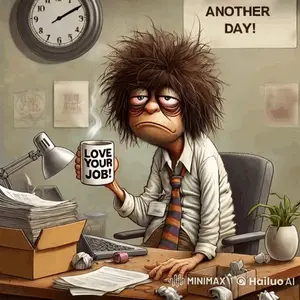 A Cartoon Of A Man Holding A Mug That Says " Love Your Job "