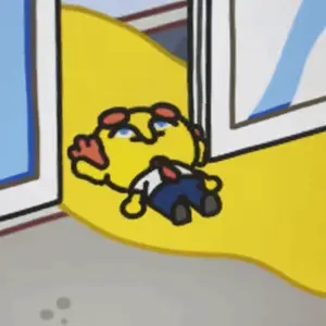 A Cartoon Character Is Laying On The Floor In Front Of A Window