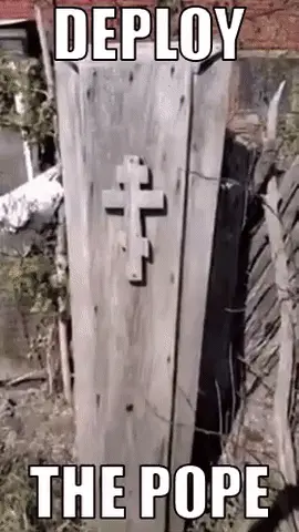 A Wooden Coffin With A Cross On It And The Words Deploy The Pope On It