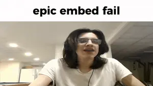 A Woman Wearing Glasses And A White Shirt With The Words Epic Embed Fail Above Her