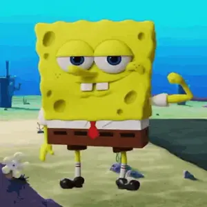 Spongebob Is Flexing His Muscles While Standing On A Beach .