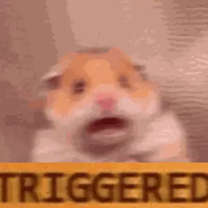 A Hamster Is Sitting Next To A Yellow Sign That Says Triggered .