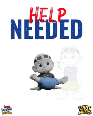A Poster That Says Help Needed With A Cartoon Character