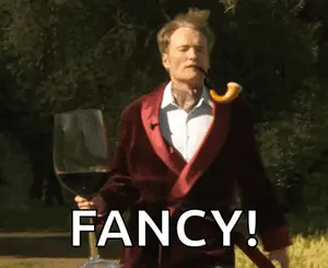 A Man With A Pipe In His Mouth Is Holding A Glass Of Wine And The Word Fancy Is Below Him