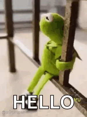 Kermit The Frog Is Sitting On A Railing And Holding Onto A Railing .