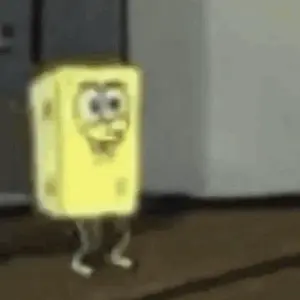 Spongebob Squarepants Is Standing In Front Of A Door With His Legs Crossed .