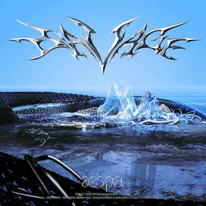 A Poster For The Album Savage By Aespa With A Blue Background