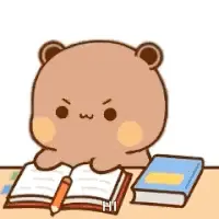 A Cartoon Bear Is Sitting At A Table Reading A Book And Holding A Pencil .
