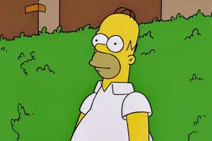A Cartoon Of Homer Simpson Standing In A Field Of Grass