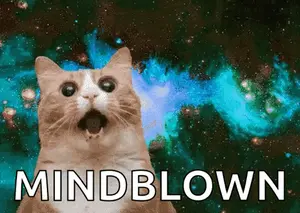 A Cat With Its Mouth Open And The Words Mindblown Written In White