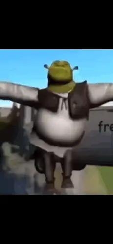 Shrek Is Standing In Front Of A Truck With His Arms Outstretched And A Sign That Says Free .