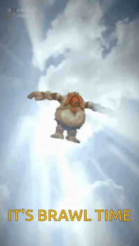 A Cartoon Character Is Flying Through The Air With The Words " It 'S Brawl Time " Above Him