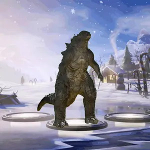 A Statue Of A Monster Standing In A Snowy Field