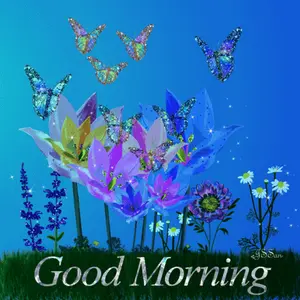 A Greeting Card That Says Good Morning With Butterflies And Flowers