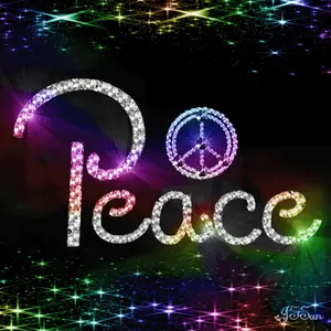 A Peace Sign Is Surrounded By Rainbow Colored Rhinestones On A Black Background